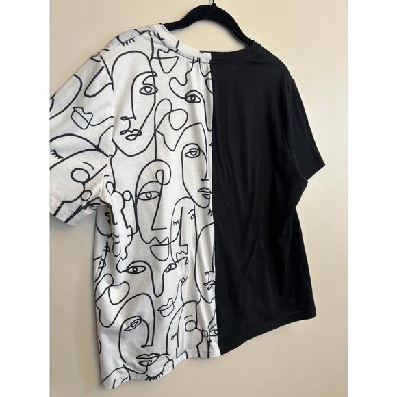 SHEIN Split Face Graphic Tee Black White Size L - Picture 4 of 4